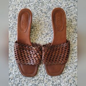 Sesto Meucci Brown Woven Leather Slide Mules